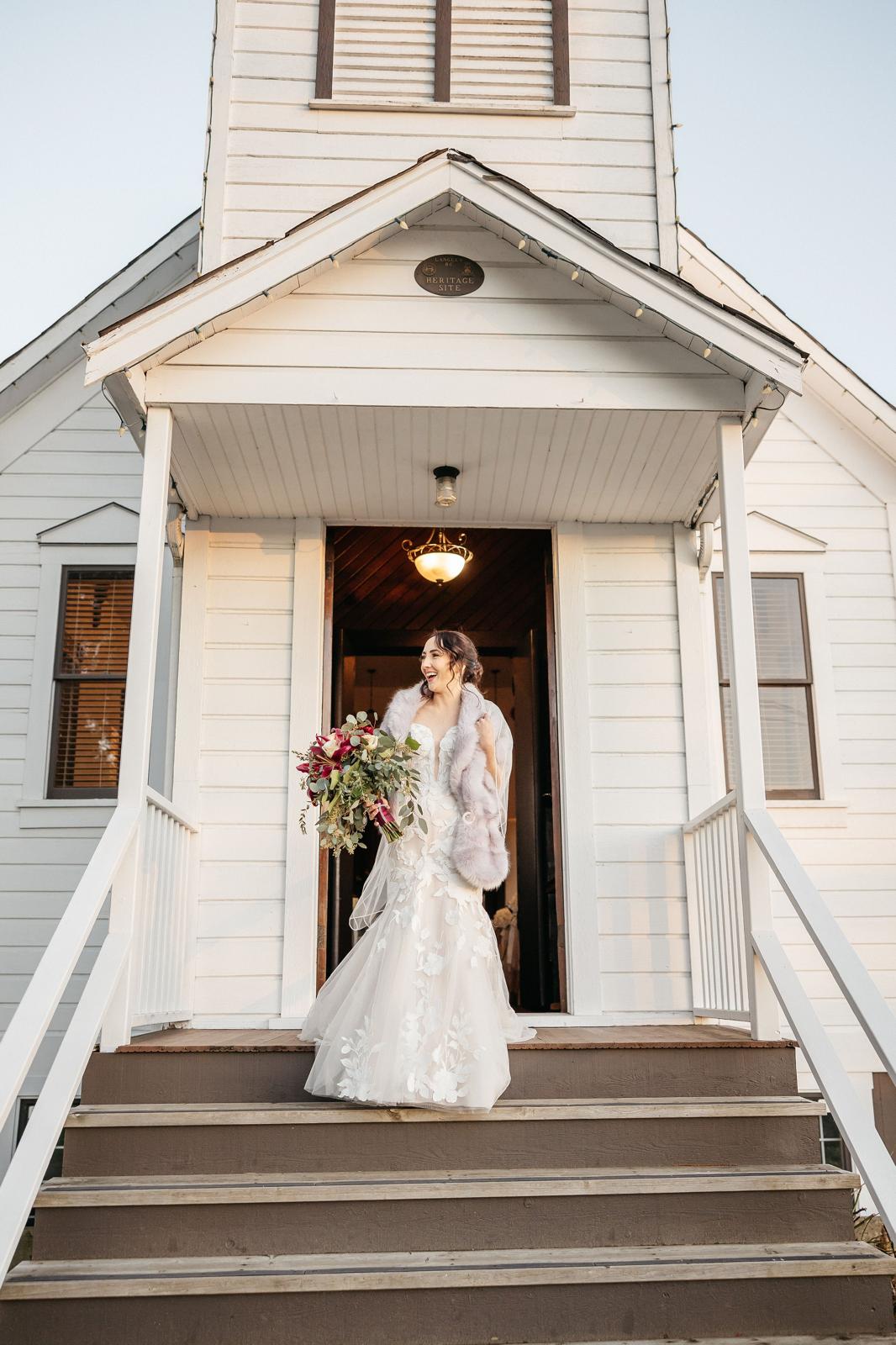 Bride on chapel steps