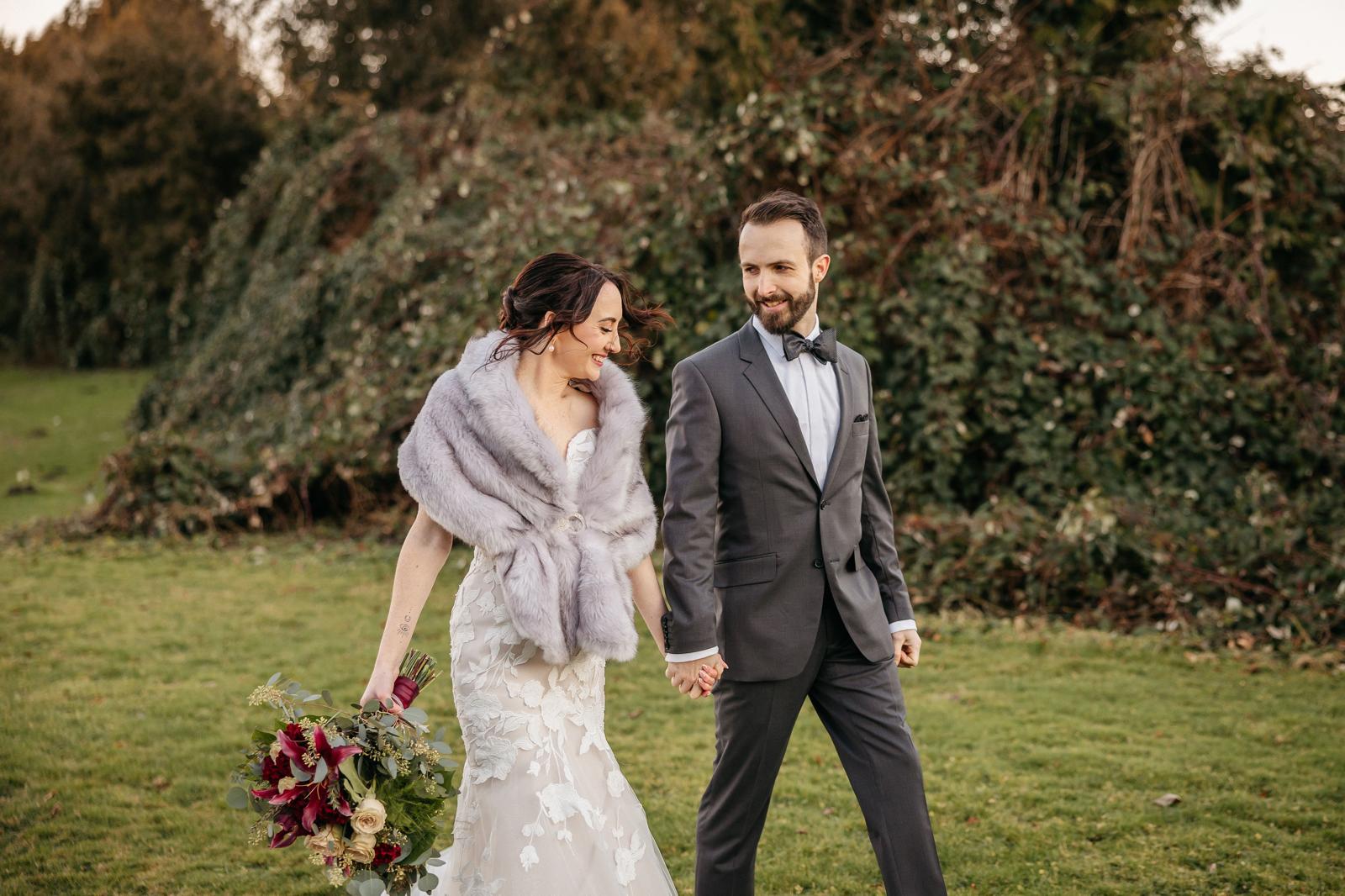 Couple walking through the field