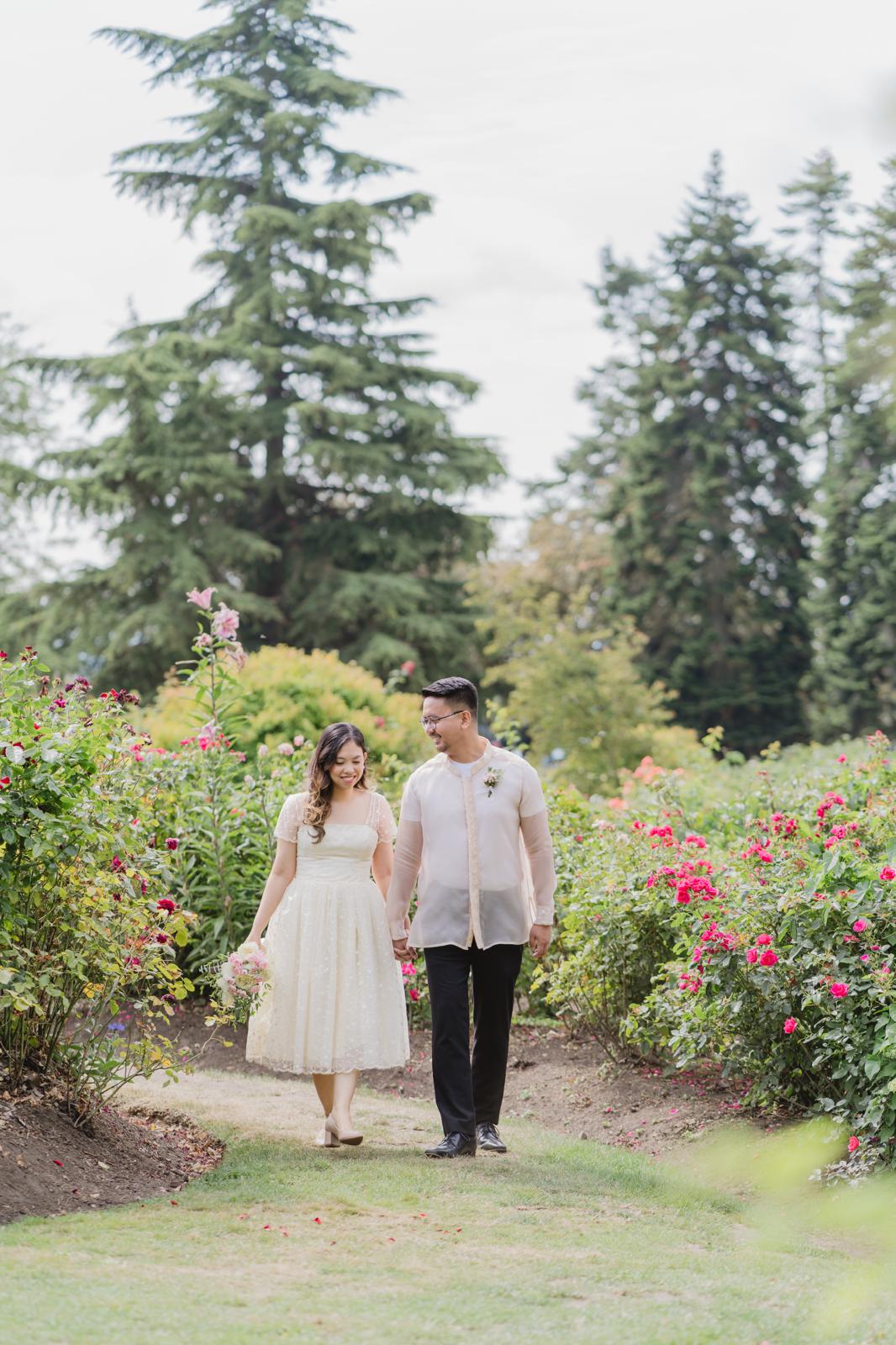 Couple in a rose garden